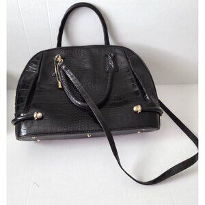 Vtg Bally Doctor Bag Purse Black Croc Embossed Leather Goldtone Trim Crossbody